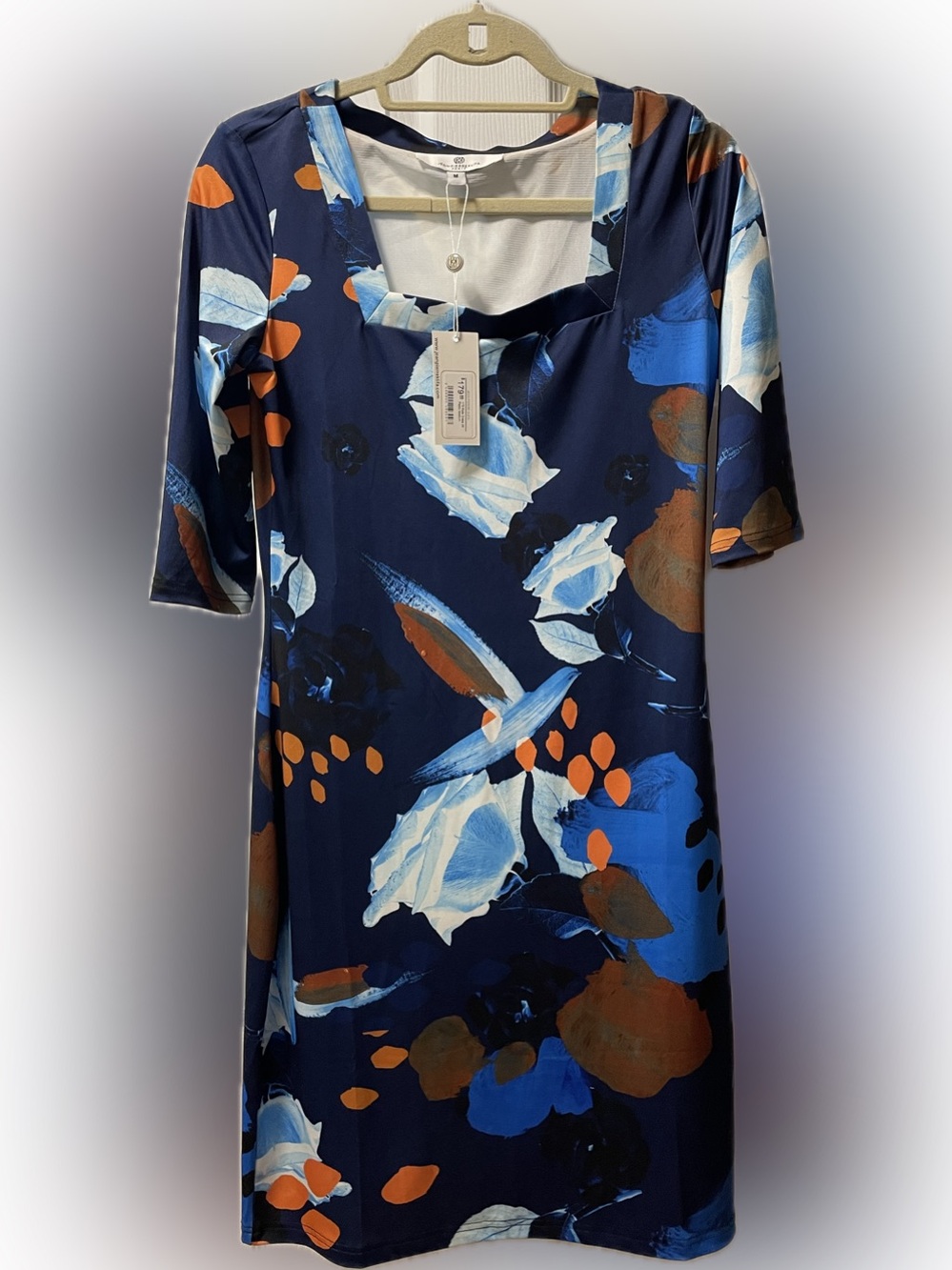 Jean Pierre Navy Floral Tunic with Blue, White & Orange Motif